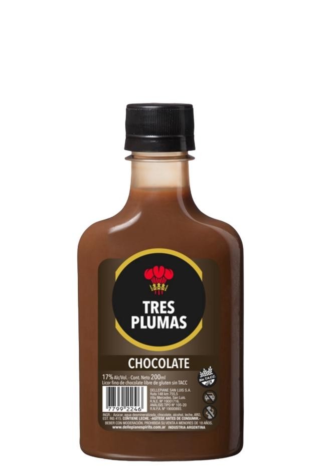 Licor Tres Plumas Chocolate Petaca 200ml x 12u