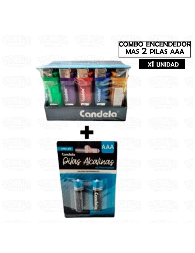 Combo Encendedor Candela x 25 + 2 Pilas De Regalo  x 25u