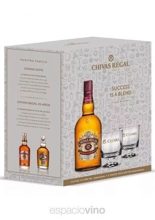 Giftpack Whisky Chivas con 2 Vasos Por Unidad 1l x 1u