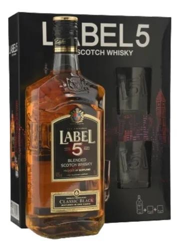 Whisky Label 5 Con 2 Copas Pack 700ml x 1u