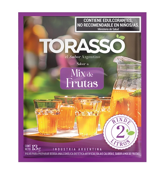 Jugos en Polvo Torasso Sabor Mix de Frutas Rinde 2L 13gr x 24u