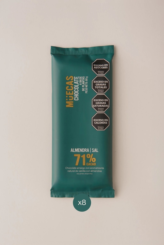 Chocolate 71% Con Almendras Y Sal Marina Muecas Display   x 8u