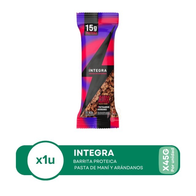 Integra Barra Pasta de Maní con Arándanos 45gr x 10u
