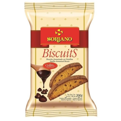 [206004] Biscuits Soriano Con Chips De Chocolate 100gr x 20u