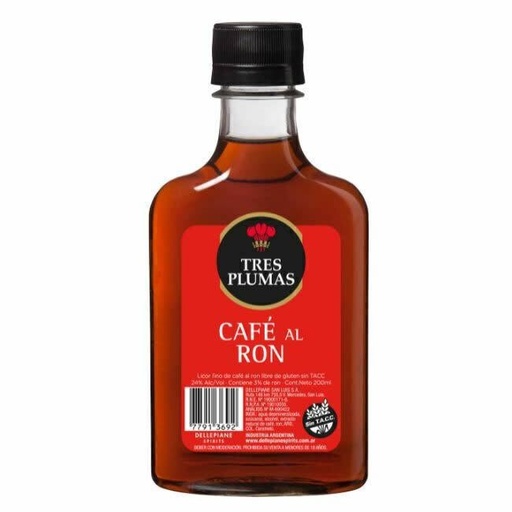 [117073] Licor Cafe Tres Plumas Cafe Al Ron Petaca 200ml x 12u