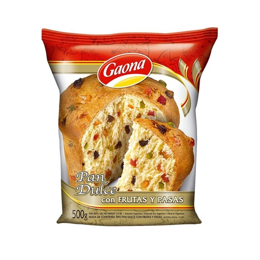 [222010] Pan Dulce Con Fruta Y Pasas Gaona 500gr x 8u